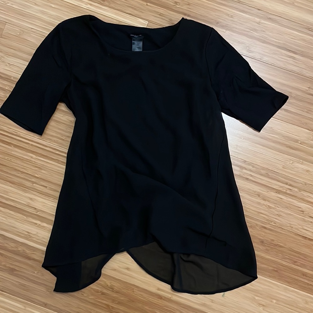 Ann Taylor black blouse top layered chiffon XS petite